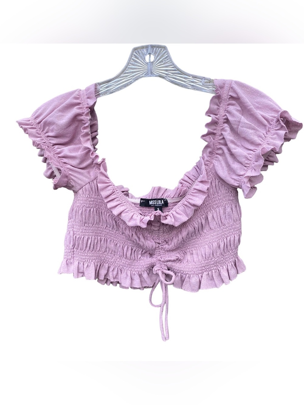 Miss Lola Purple Front Tie Knit Cropped Top Women's Size Small Festival Summer